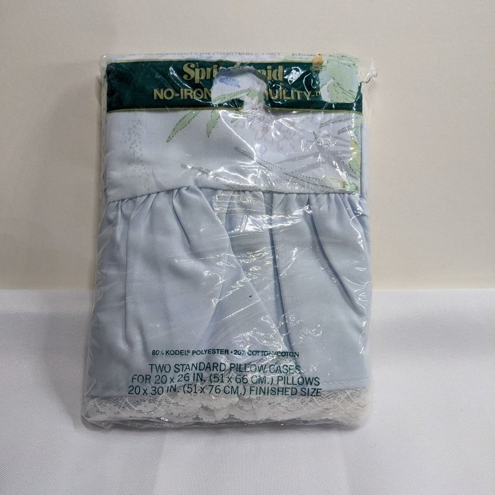 Springmaid Vintage 70s Tranquility Floral Cottagecore Lace Trim Pillowcases-NEW - Picture 4 of 5